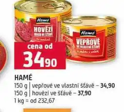 Terno HAMÉ VEPŘOVÉ VEVLASTNE STAVE 150 g 150 g hovězí ve šťávě nabídka