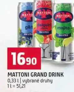 Terno MATTONI GRAND DRINK 0,33l vybrané druhy nabídka