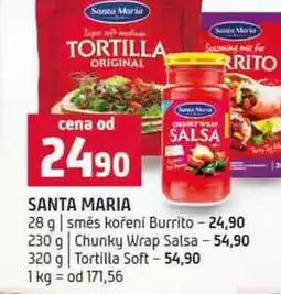Terno SANTA MARIA 28 g směs koření Burrito 230 g Chunky Wrap Salsa 320 g Tortilla Soft nabídka