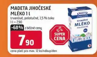 Terno MADETA JIHOČESKÉ MLÉKO 1l trvanlivé, polotučné, 1,5% tuku nabídka