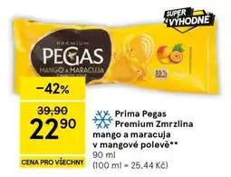 Tesco Prima Pegas Premium Zmrzlina mango a maracuja v mangové polevě nabídka