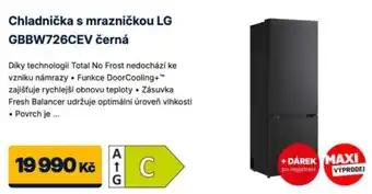 LG chladnička s mrazničkou GBBW726CEV černá