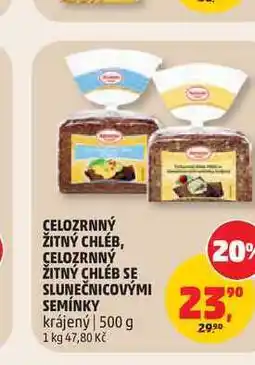 Penny Market CELOZRNNÝ ŽITNÝ CHLÉB, CELOZRNNÝ ŽITNÝ CHLEB SE SLUNEČNICOVÝMI SEMÍNKY krájený | nabídka