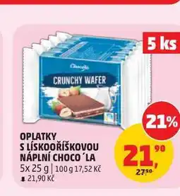 Penny Market OPLATKY S LÍSKOOŘÍŠKOVOU NÁPLNÍ CHOCOLA nabídka