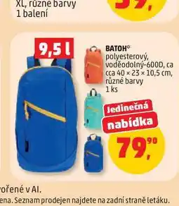Penny Market BATOH* polyesterový, voděodolný-600D, ca cca 40 x 23 x 10,5 cm, různé barvy 1 ks nabídka
