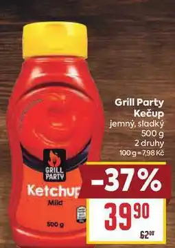 Billa Grill Party Kečup jemný, sladký 500 g 2 druhy 100 g nabídka