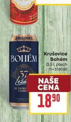 Billa Krušovice Bohém 0,51, plech nabídka