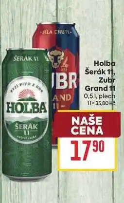 Billa Holba Šerák 11, Zubr Grand 11 0,51, plech nabídka