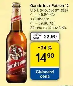 Tesco Gambrinus Patron 12, 0,5 l, sklo, světlý ležák nabídka