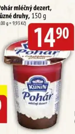 Bala Kunin pohár mléčný dezert nabídka