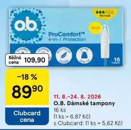 Tesco O.B. DÁMSKÉ TAMPONY nabídka