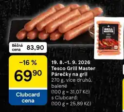 Tesco Tesco Grill Master Párečky na gril nabídka