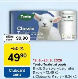 Tesco Tento Toaletní papír, 8 rolí, 3 vrstvy, více druhů nabídka