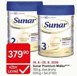 Tesco Sunar Premium Mléko, 700 g, dva druhy nabídka
