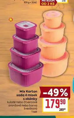 Billa Mix Karton sada 4 misek s okénky kulaté nebo čtvercové oranžová nebo barva švestková 1 set nabídka
