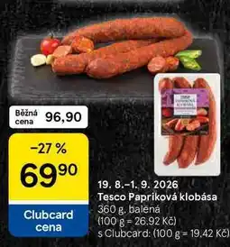Tesco Tesco Papriková klobása, 360 g, balená nabídka