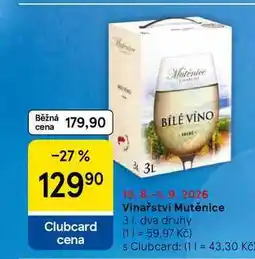 Tesco Vinařství Mutěnice, 3 l, dva druhy nabídka