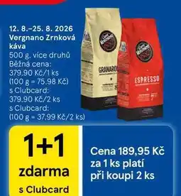 Tesco Vergnano Zrnková káva, 500 g, více druhů nabídka