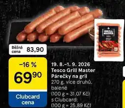 Tesco Tesco Grill Master Párečky na gril, 270 g, více druhů nabídka