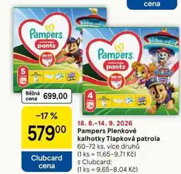 Tesco Pampers Plenkové kalhotky Tlapková patrola, 60-72 ks, více druhů nabídka