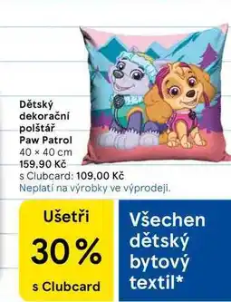 Tesco Dětský dekorační polštář Paw Patrol 40 x 40 cm nabídka
