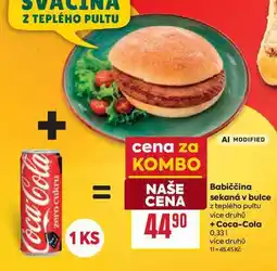 Billa Babiččina sekaná v bulce z teplého pultu více druhů + Coca-Cola 0,33l nabídka