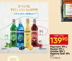 Hruška Peprmint 19% | Modrá 19% | Griotte 18% | Vaječný likér 15% nabídka