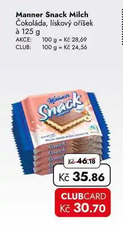 TRAVEL FREE Manner Snack Milch Čokoláda, lískový oříšek à nabídka