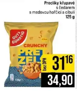 Jip Guts Gunstig crunchy prezel s čedarem s medovou hořčicí a cibulí nabídka