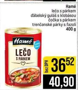 Jip Hamé lečo s párkem ďábelský guláš s klobásou čočka s párkem trenčanské párky s fazoli nabídka