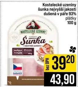 Jip Kostelecké uzeniny šunka nejvyšší jakosti dušená v páře 93% plátky 100 g nabídka