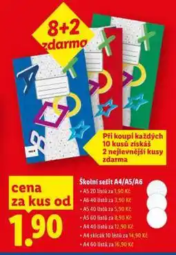 Lidl ŠKOLNÍ SEŠIT A4 / A5 / A6 nabídka