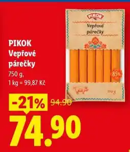 Lidl PIKOK VEPŘOVÉ PÁREČKY nabídka