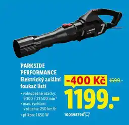 Lidl MANSIDE PARKSIDE PERFORMANCE Elektrický axiální foukač listí nabídka