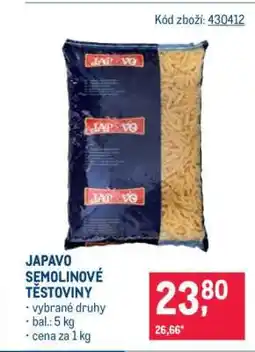 Makro Japavo semolinové těstoviny nabídka