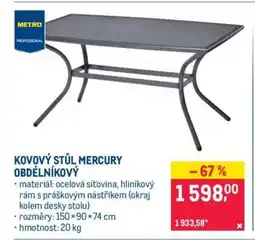 Makro KOVOVÝ STŮL MERCURY OBDÉLNÍKOVÝ nabídka