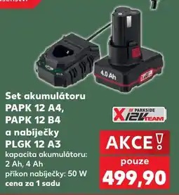 Kaufland Parkside akumulátor PAPK 12 A4, PAPK 12 B4 a nabíječka PLGK 12 A3 nabídka
