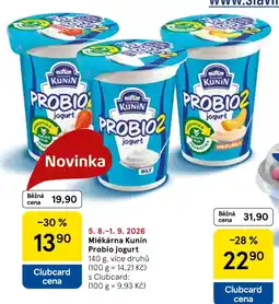 Tesco Kunín Probio jogurt nabídka