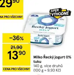 Tesco Milko Řecký jogurt 0% tuku nabídka