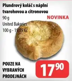 Partner Maloobchodní síť United Bakeries plundrový koláč s náplní tvarohovou a citronovou nabídka