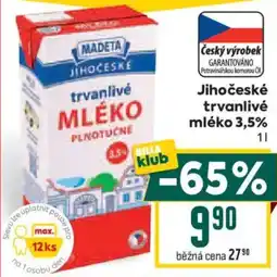 Billa Madeta jihočeské trvanlivé mléko 3.5% nabídka