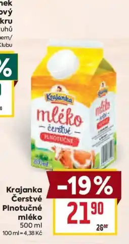 Billa Krajanka Čerstvé Plnotučné mléko nabídka