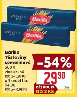 Billa Barilla těstoviny semolinové nabídka