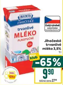 Billa Madeta jihočeské trvanlivé mléko 3,5% nabídka