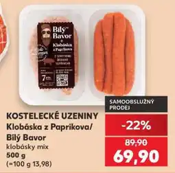 Kaufland KOSTELECKÉ UZENINY Klobáska z Paprikova/Bílý Bavor nabídka