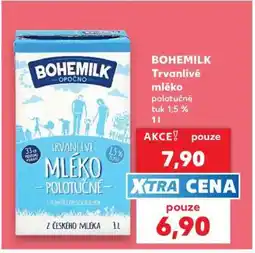 Kaufland BOHEMILK Trvanlivé mléko polotučné tuk 1,5 % 1l nabídka