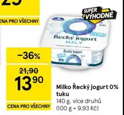 Tesco Milko Řecký jogurt 0 % tuku nabídka