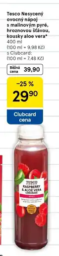 Tesco Tesco Nesycený ovocný nápoj s malinovým pyré, hroznovou šťávou, kousky aloe vera nabídka