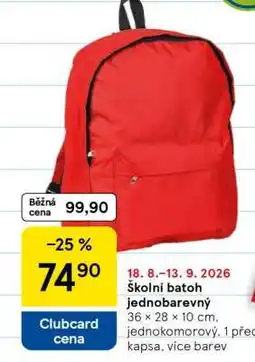 Tesco Školní batoh jednobarevný nabídka