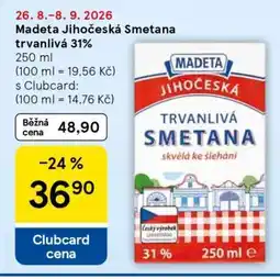 Tesco Madeta Jihočeská Smetana trvanlivá 31% nabídka